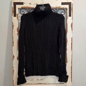 Express Y2K Womens L Black Cable Knit Turtleneck Glitter Sparkle Sweater